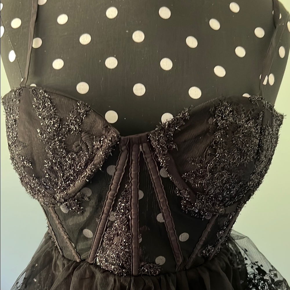 NWT LULUS Elegant Black see through mesh top dress - Picture 3 of 8